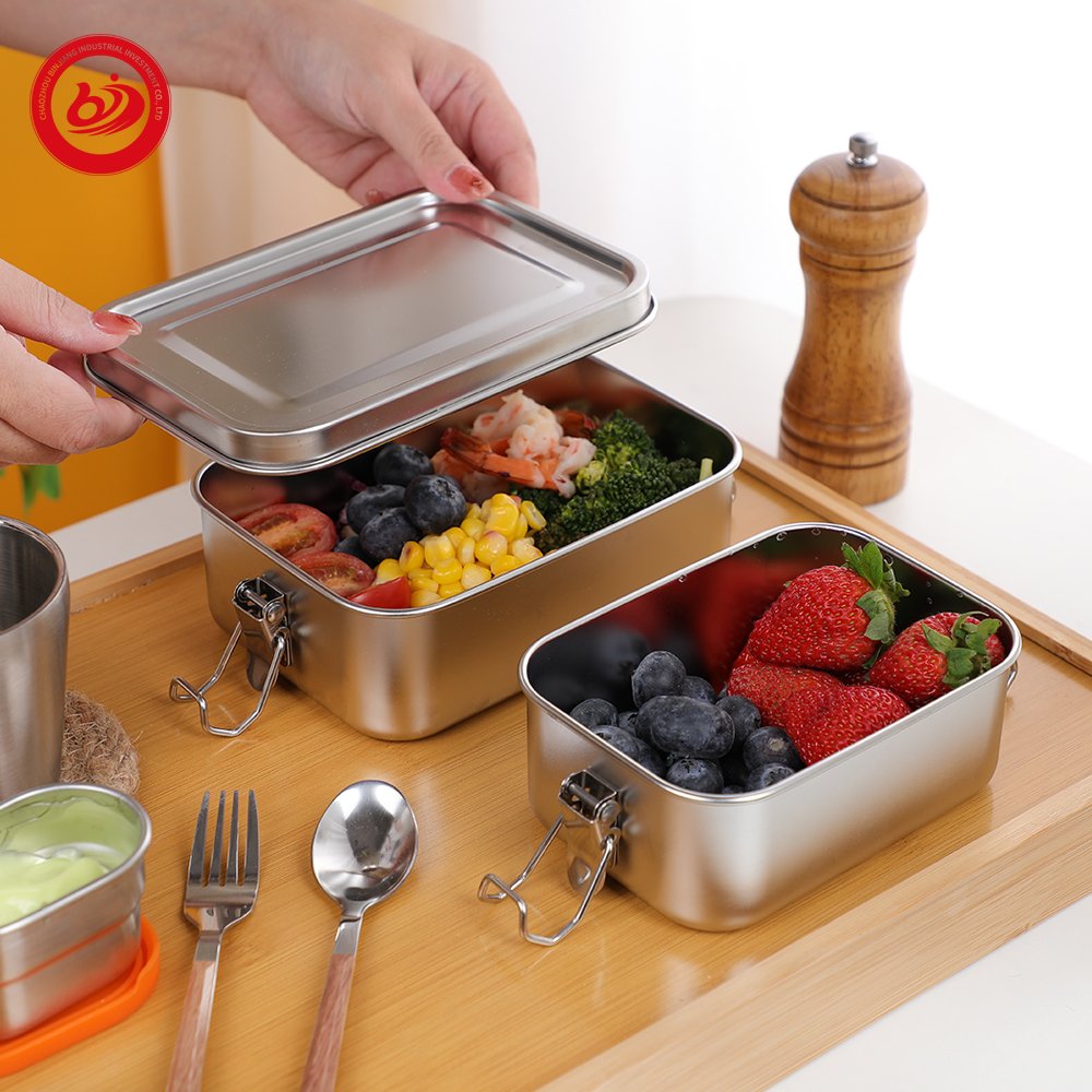 European style Recycle eco-friendly 18/8 vacuum leak proof storage food container custom bento box with wrap cutlery inner box