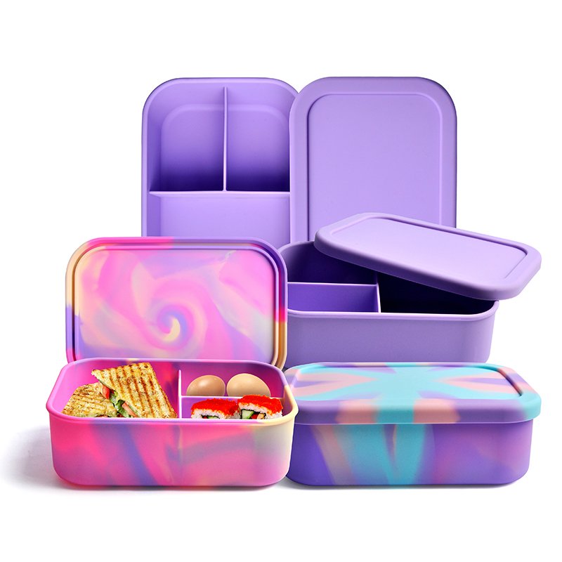 Hot Selling Food Grade Silicone Lunch Box Portable Kids Bento Box Rubber Food Storage Container With 3 Compartment