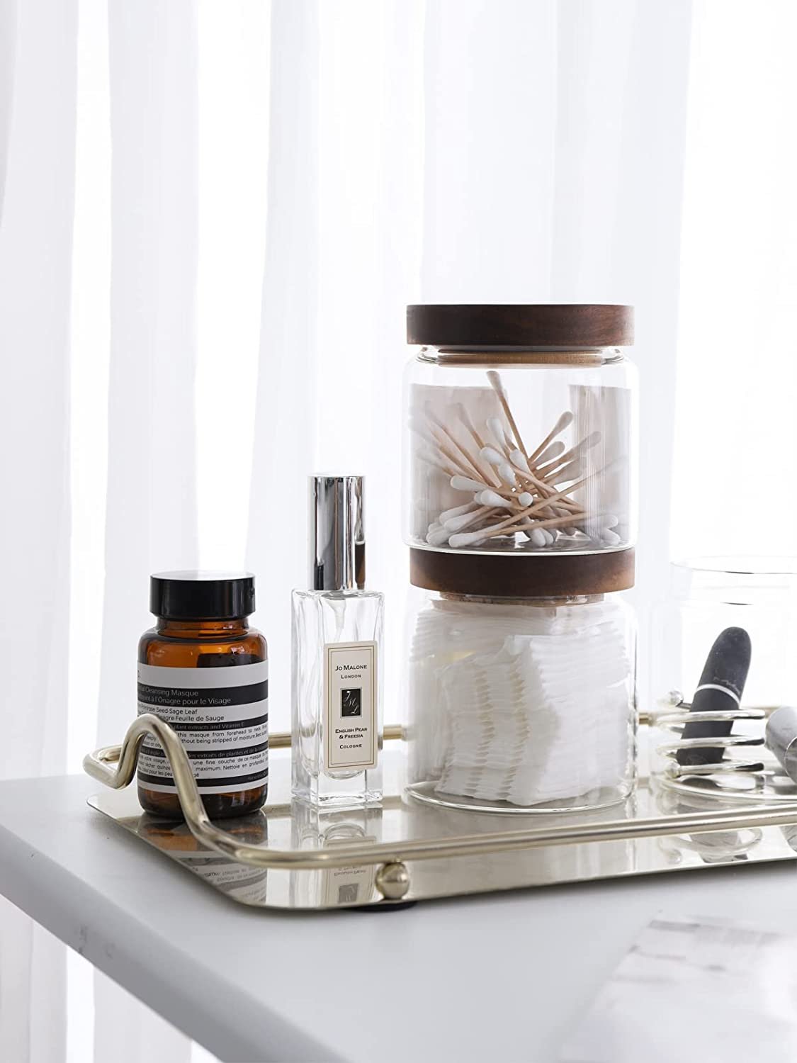 Wholesale large glass food storage glass spice jar with acacia wooden lid jar