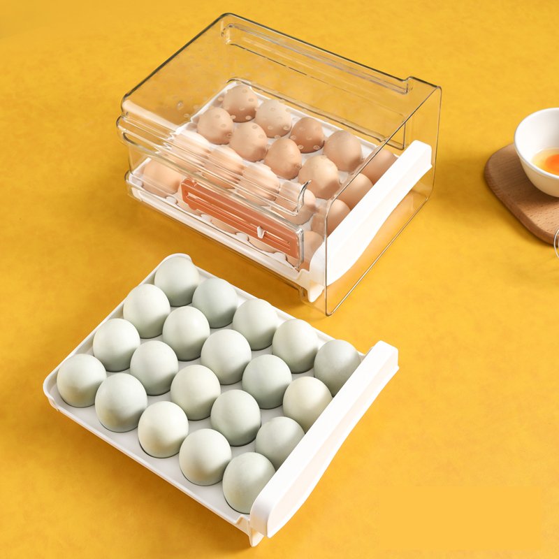 2024 New Arrival 40pcs Capacity Modern Kitchen Storage Container PET Plastic Egg Storage Box with Time Display for Food Use