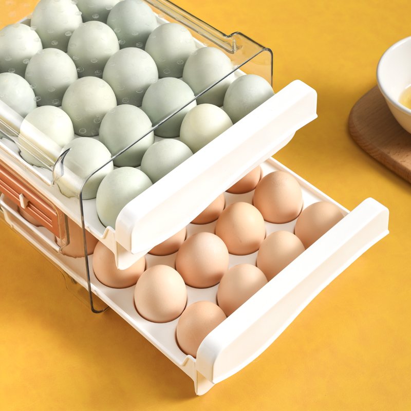 2024 New Arrival 40pcs Capacity Modern Kitchen Storage Container PET Plastic Egg Storage Box with Time Display for Food Use
