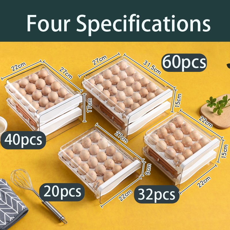 2024 New Arrival 40pcs Capacity Modern Kitchen Storage Container PET Plastic Egg Storage Box with Time Display for Food Use