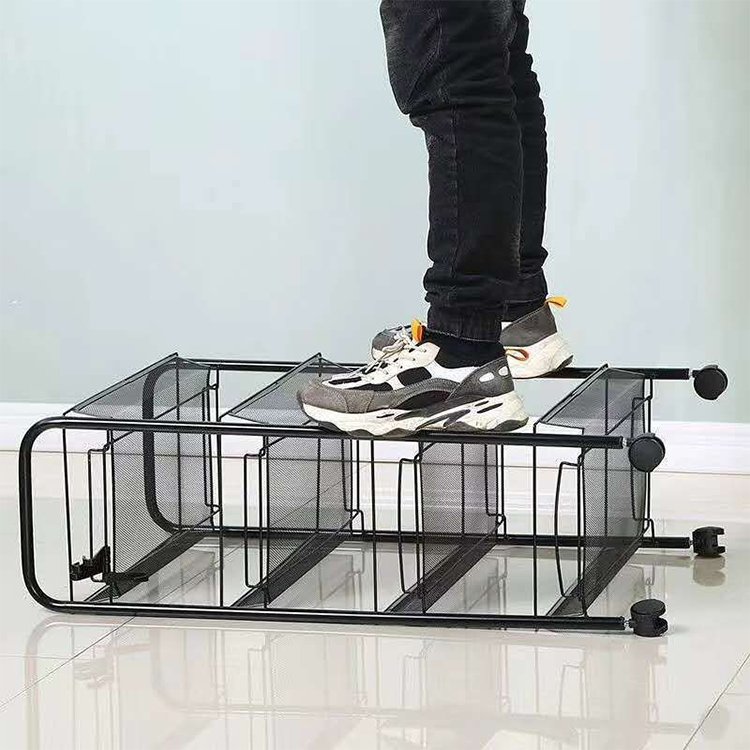 Kitchen floor storage rack hand push wheel multi-layer storage rack removable small cart rack vegetables storage basket