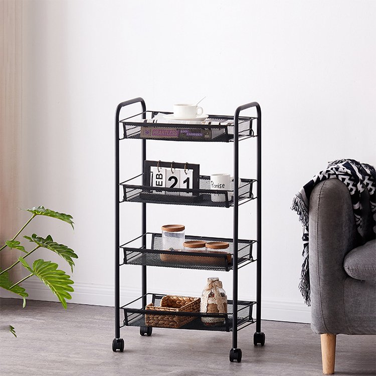 Kitchen floor storage rack hand push wheel multi-layer storage rack removable small cart rack vegetables storage basket