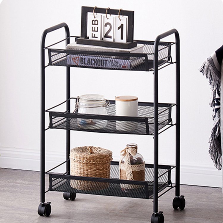 Kitchen floor storage rack hand push wheel multi-layer storage rack removable small cart rack vegetables storage basket
