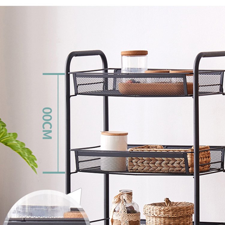Kitchen floor storage rack hand push wheel multi-layer storage rack removable small cart rack vegetables storage basket