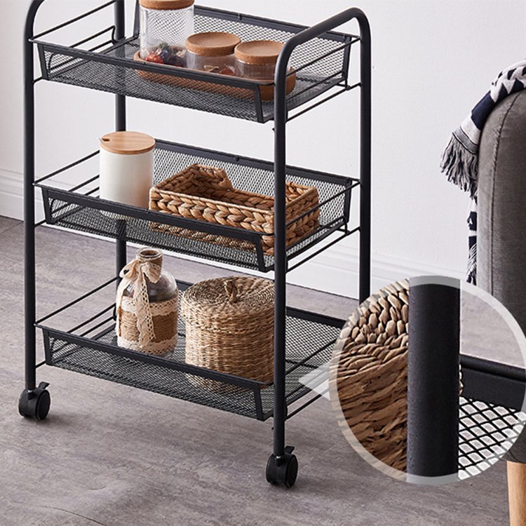 Kitchen floor storage rack hand push wheel multi-layer storage rack removable small cart rack vegetables storage basket