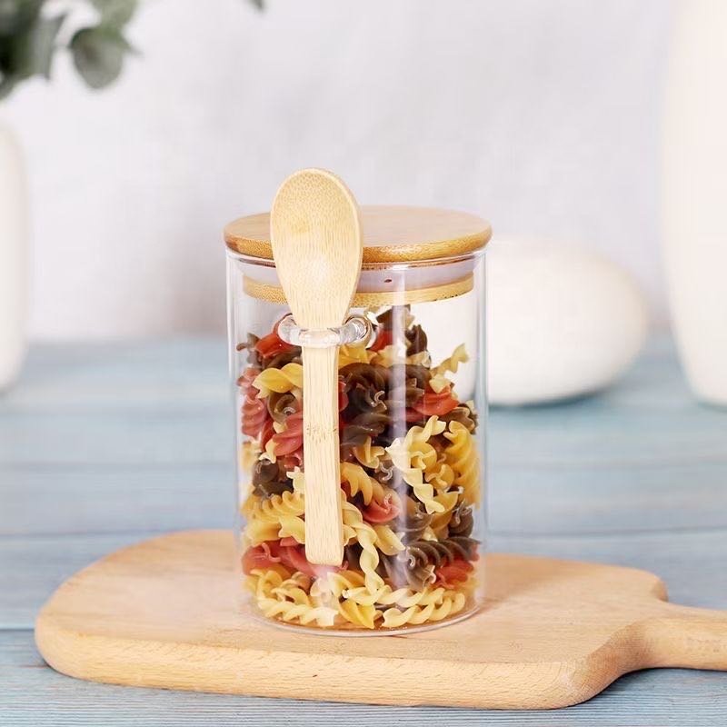 Hot Sale Food Storage Canister High Borosilicate Glass Airtight Jar Kitchen Sealed Spice Jar with Bamboo Lid for Sugar Tea
