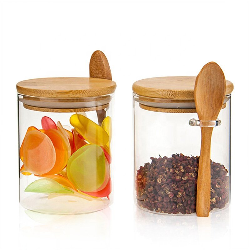 Hot Sale Food Storage Canister High Borosilicate Glass Airtight Jar Kitchen Sealed Spice Jar with Bamboo Lid for Sugar Tea