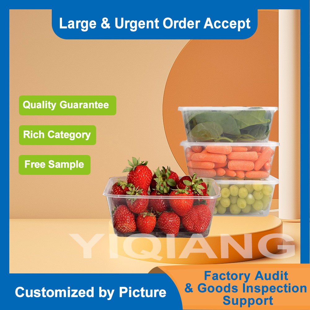 1000ml Disposable Rectangle Clear Plastic Takeaway Microwave Fast Food Container with Lid