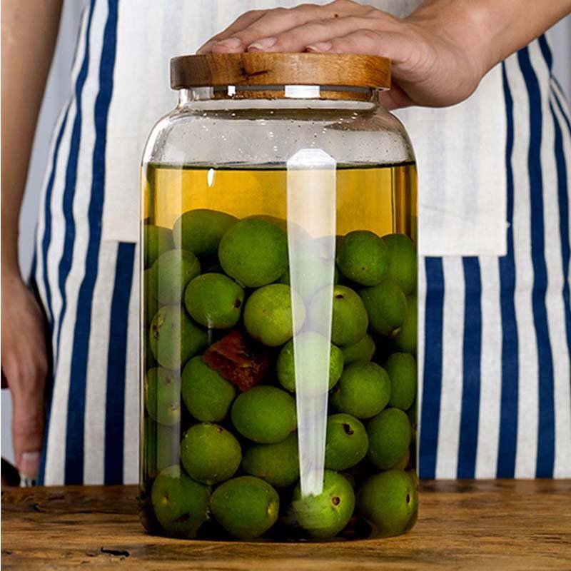 Kitchen food storage glass jar food airtight jar with Acacia wood lid for coffee tea sugar container