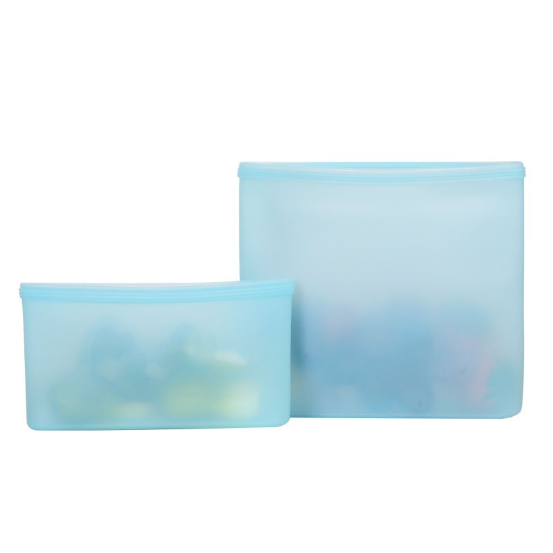 Food Storage Bag Reusable Eco-friendly Leakproof Self-seal Food Bag Hot Sale BPA Free Silicone Minimalist Opp Bag Blue Rectangle