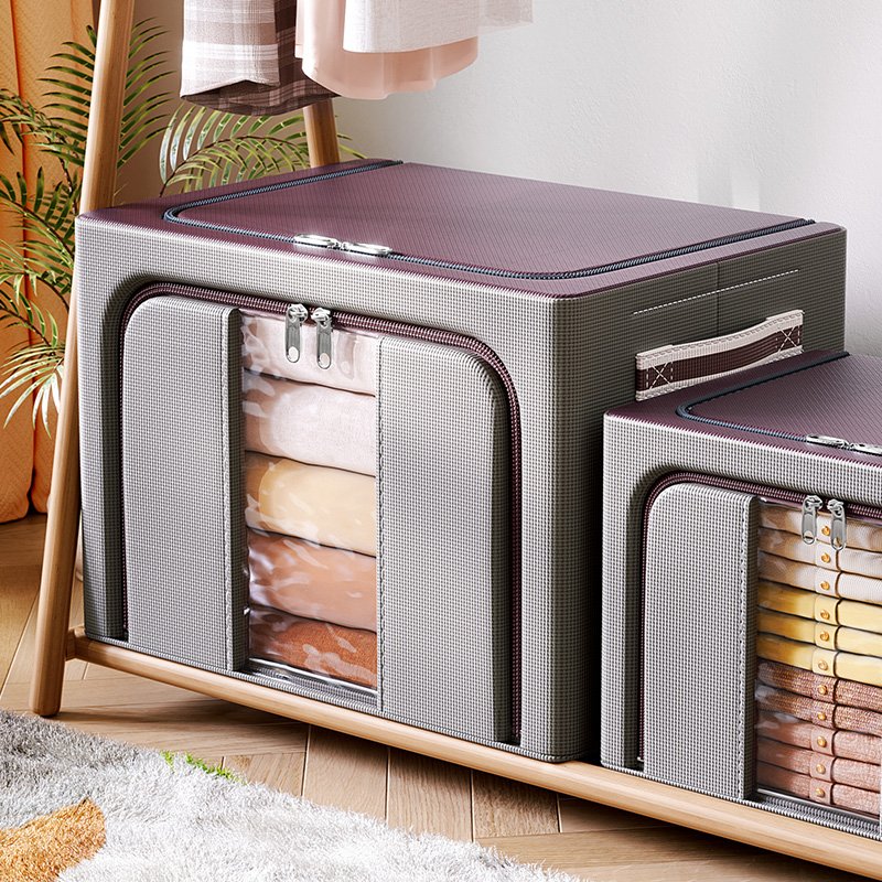 Hot Sale Cloth Steel Frame Folding Fabric Storage Box Bins Organizer For Clothes Boxes Basket Bedding Storage Bag