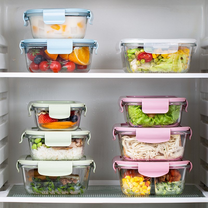 Custom High Borosilicate Heat-Resistant Glass Preservation Bowl Microwave Compartments Lunch Box Food Storage Container