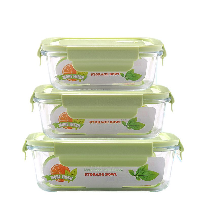 Custom High Borosilicate Heat-Resistant Glass Preservation Bowl Microwave Compartments Lunch Box Food Storage Container
