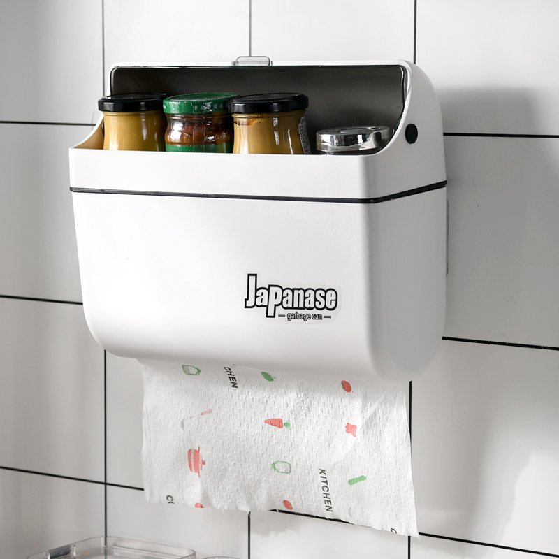 Self Adhesive Wall Mounted Storage Box With Tissue Box Paper Towel Dispenser For Kitchen Bathroom