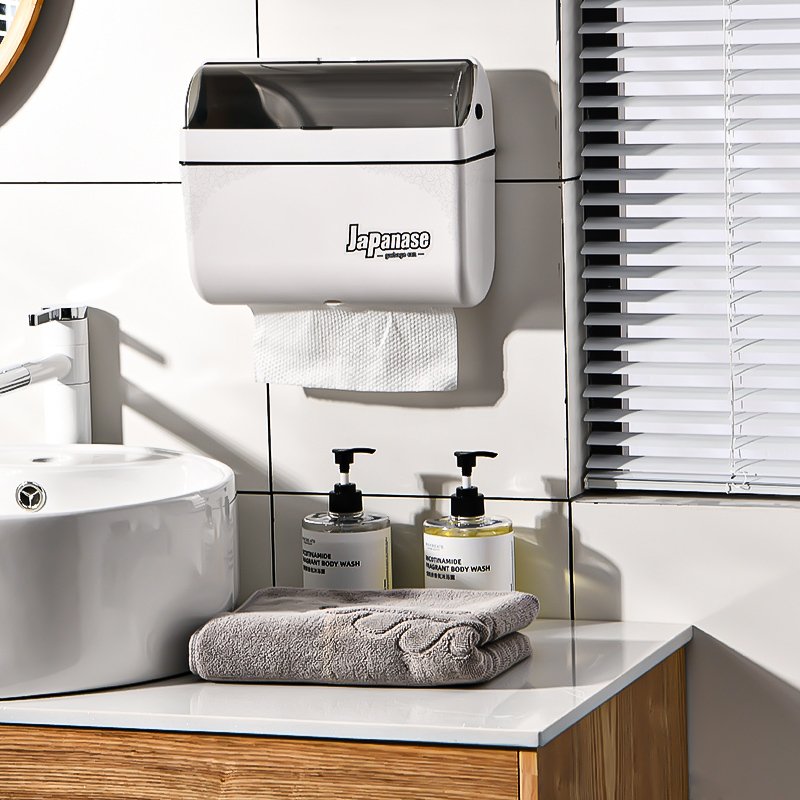 Self Adhesive Wall Mounted Storage Box With Tissue Box Paper Towel Dispenser For Kitchen Bathroom