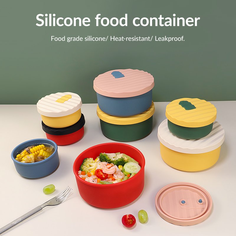 Multi-Use Eco-friendly BPA Free Silicone Bowl Reusable Food Storage Container Silicone Pizza Dough Proofing Box 700ml with Lids