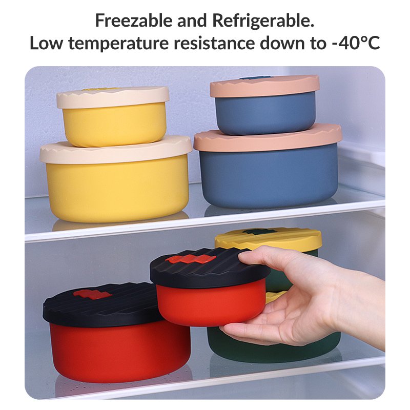Multi-Use Eco-friendly BPA Free Silicone Bowl Reusable Food Storage Container Silicone Pizza Dough Proofing Box 700ml with Lids
