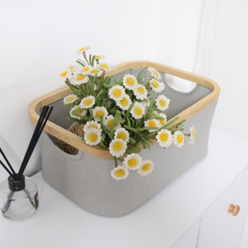 Food Storage Box Cloth Containers Folding Design Small Square Bamboo Basket With Handle