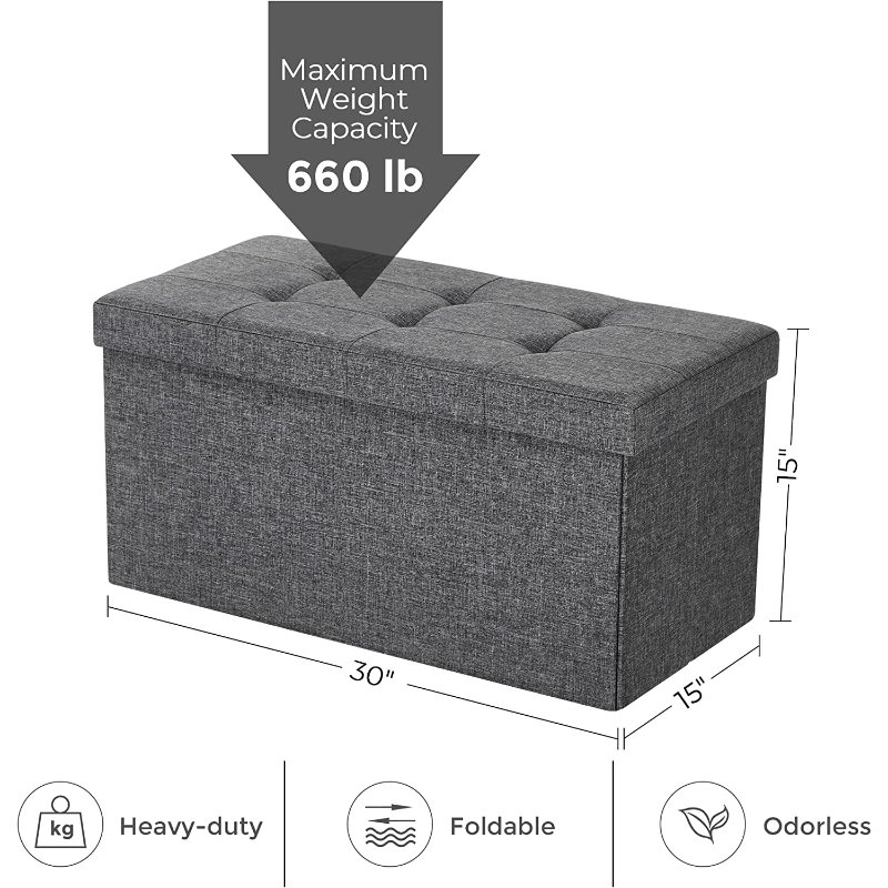 30 inches folding room storage ottoman storage chest foot rest stool bedroom with storage holds up to 660 lb dark gray toy box