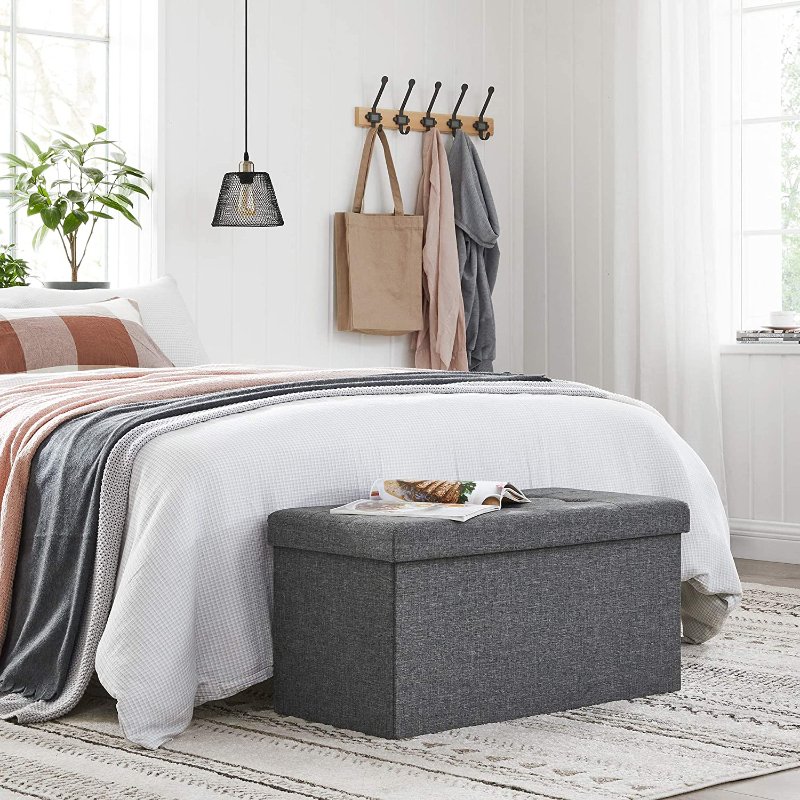 30 inches folding room storage ottoman storage chest foot rest stool bedroom with storage holds up to 660 lb dark gray toy box
