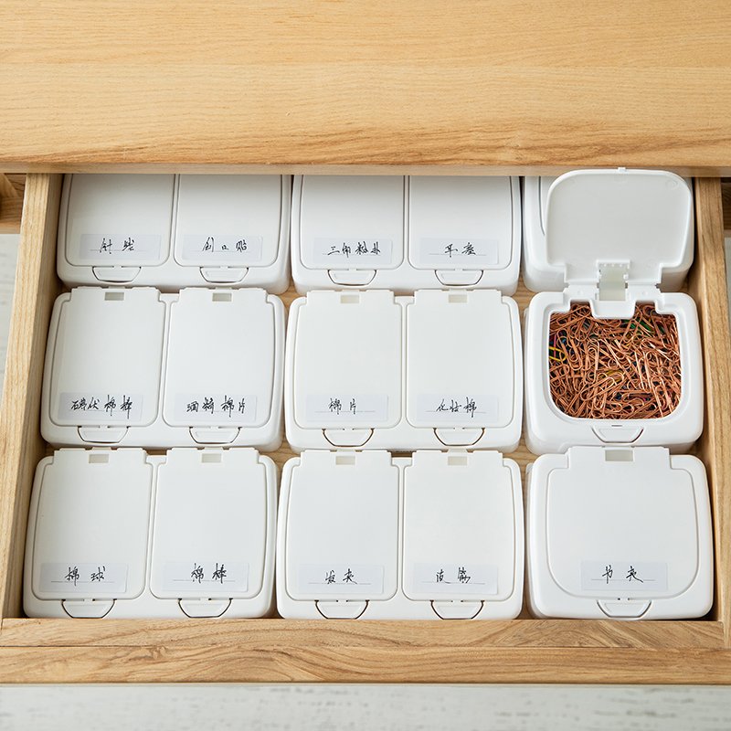 SHIMOYAMA Two Types Portable Small Parts Office Plastic Storage Box Bins White Press-to-open Dental Retainer Denture Storage Box