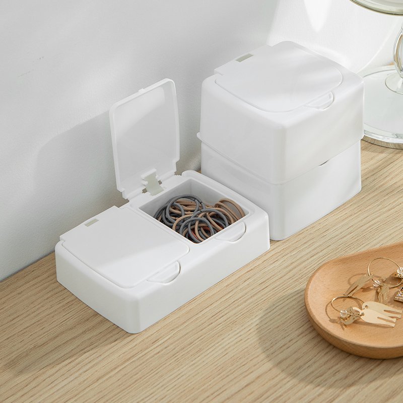 SHIMOYAMA Two Types Portable Small Parts Office Plastic Storage Box Bins White Press-to-open Dental Retainer Denture Storage Box