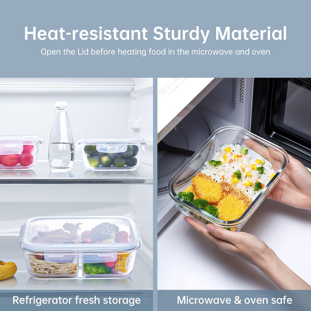 Wholesale Kitchen Microwavable Airtight High Borosilicate Lunch Box Glass For Food Storage Container Set with Locking Lid