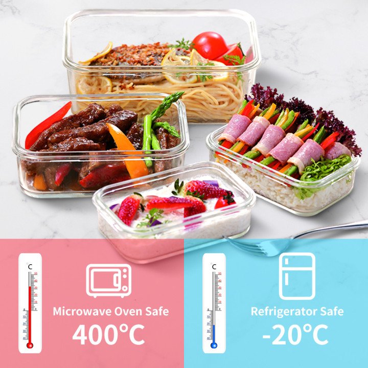 Wholesale Kitchen Microwavable Airtight High Borosilicate Lunch Box Glass For Food Storage Container Set with Locking Lid