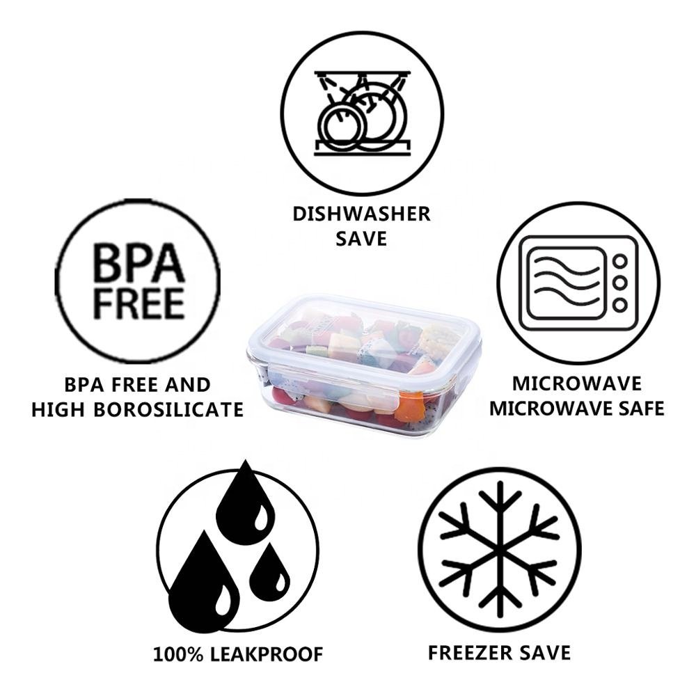 Wholesale Kitchen Microwavable Airtight High Borosilicate Lunch Box Glass For Food Storage Container Set with Locking Lid