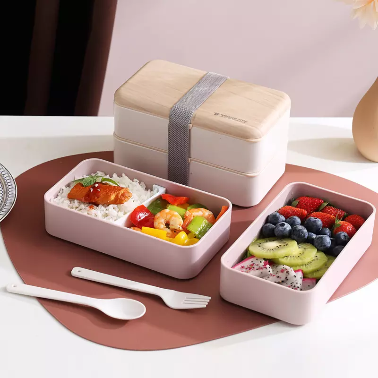 Food Storage Container 2 Tiers Bento Case with Reusable Cutlery Lunch Box for Work School Travel loncheras escolares kids