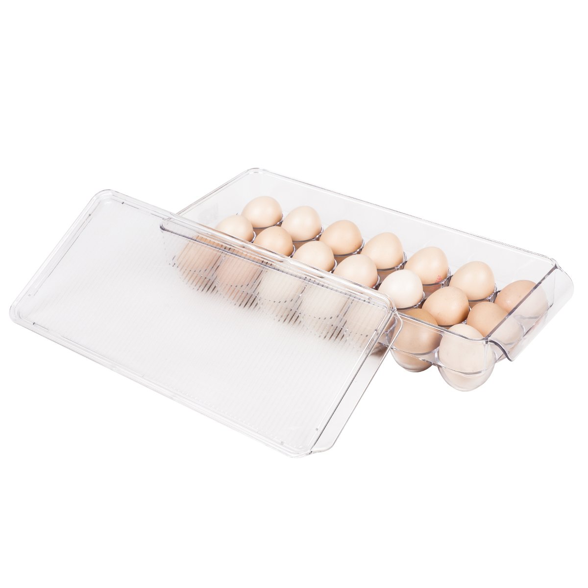 Transparent plastic 2 pcs refrigerator organizer food storage container bins egg holder with lid egg trays for eggs