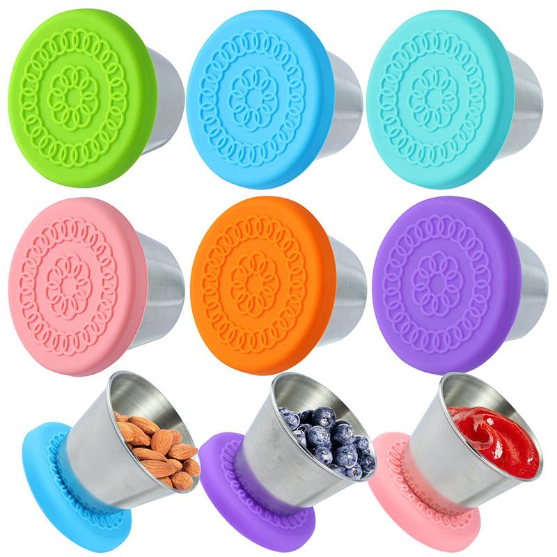 Portable Salad Dressing Container Stainless Steel Sauce Container Reusable Silicone Lids Salad Dressing Container