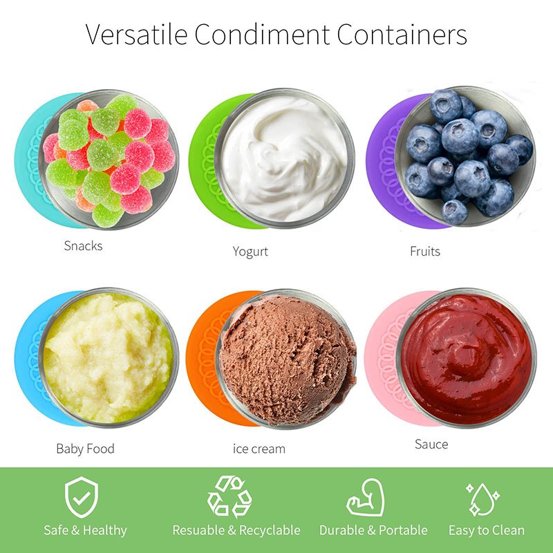 Portable Salad Dressing Container Stainless Steel Sauce Container Reusable Silicone Lids Salad Dressing Container