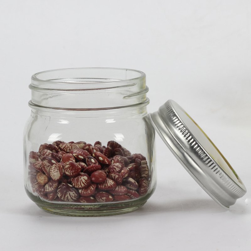Customized Logo Round Clear Mini Food Storage 4oz 8oz 16oz Wide Mouth Glass Mason Jars With Lid