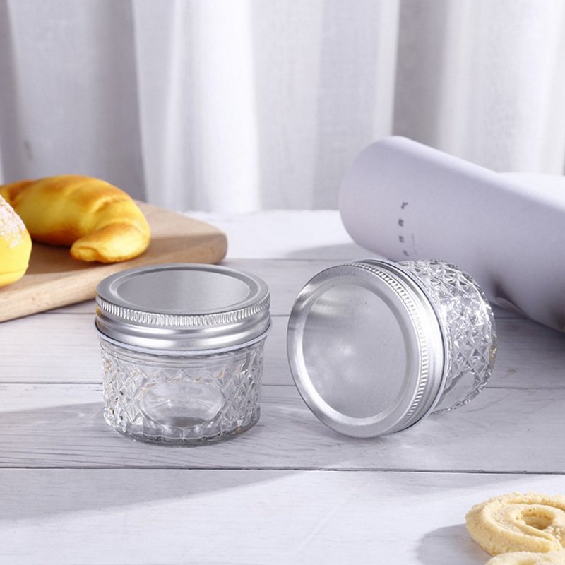 Customized Logo Round Clear Mini Food Storage 4oz 8oz 16oz Wide Mouth Glass Mason Jars With Lid