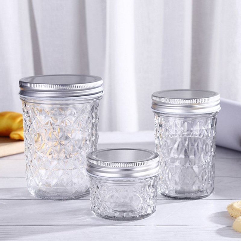 Customized Logo Round Clear Mini Food Storage 4oz 8oz 16oz Wide Mouth Glass Mason Jars With Lid