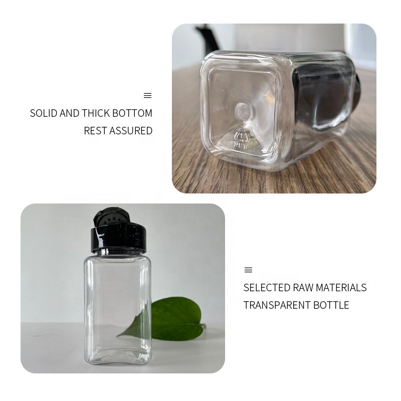 Kitchen Condiment Seasoning Square Spice Jar Pet 150ml Shaker Spice Bottle Packaging Container Set Plastic With Lids