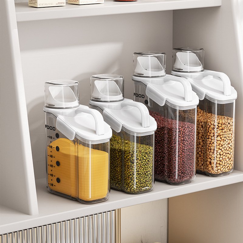 Airtight Clear Cereal Dispenser Plastic Grain Snack Storage Container with Pouring Spout for Rice,Tea, Dry Food Organization