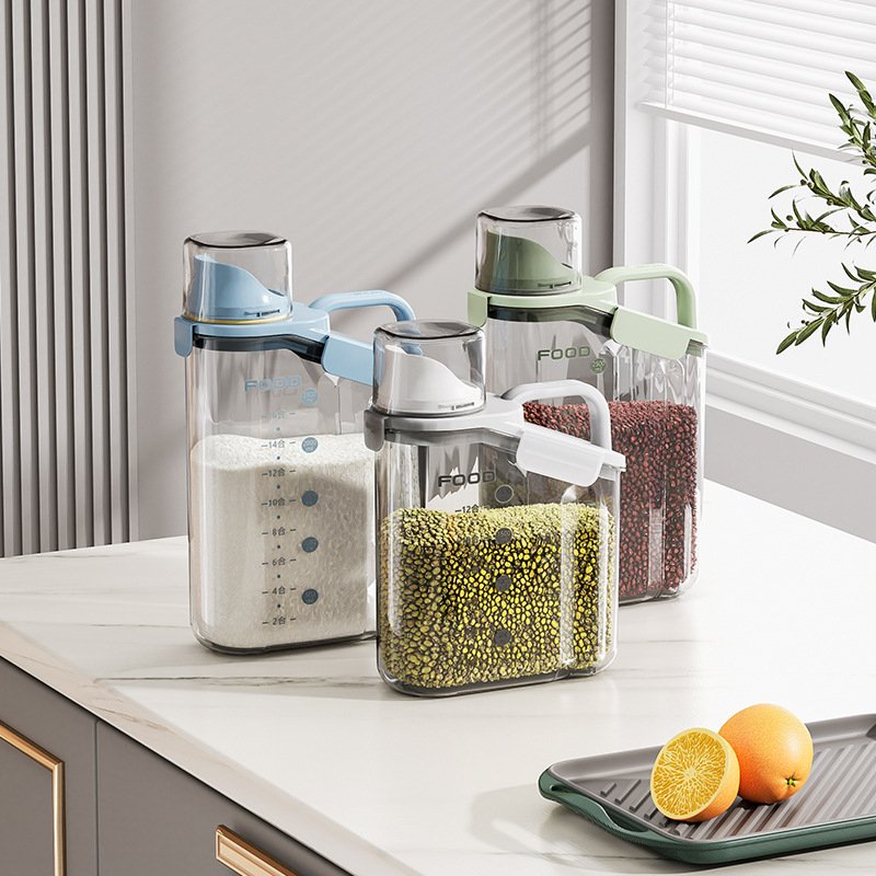 Airtight Clear Cereal Dispenser Plastic Grain Snack Storage Container with Pouring Spout for Rice,Tea, Dry Food Organization