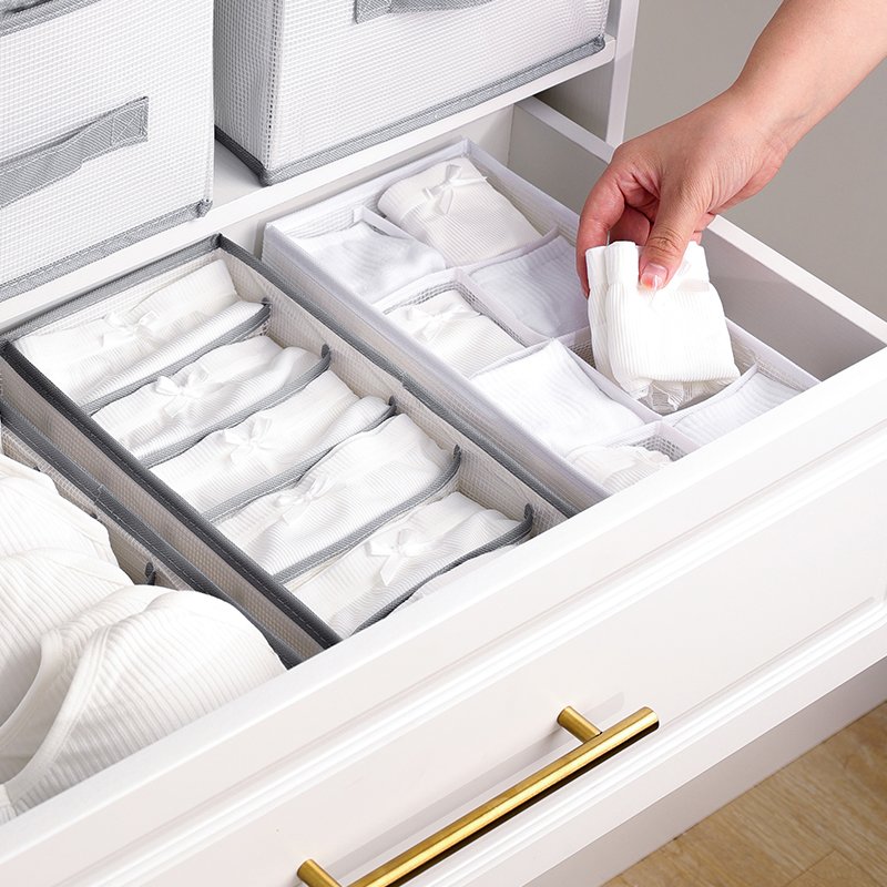Modern Rectangle Storage Boxes & Bins PVC Clothing Organizer Mesh Material Underwear Storage Box Six Grids