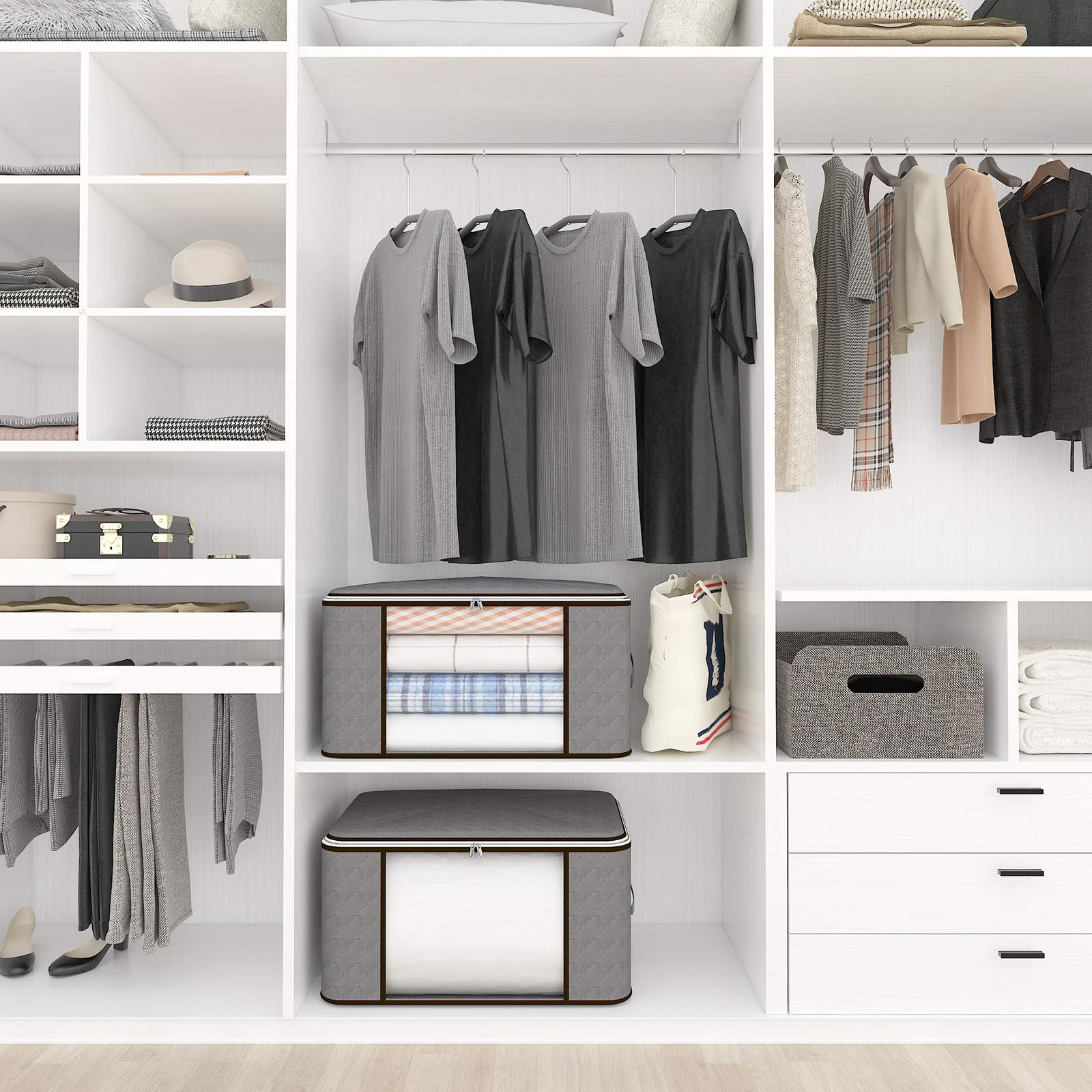 90L Large Clothes Organizers Folding Clothing Storage Box For Closet