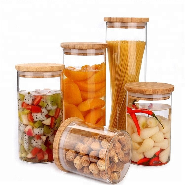 High Quality High Borosilicate Food Storage Container Air Tight glass jar with Bamboo Lid