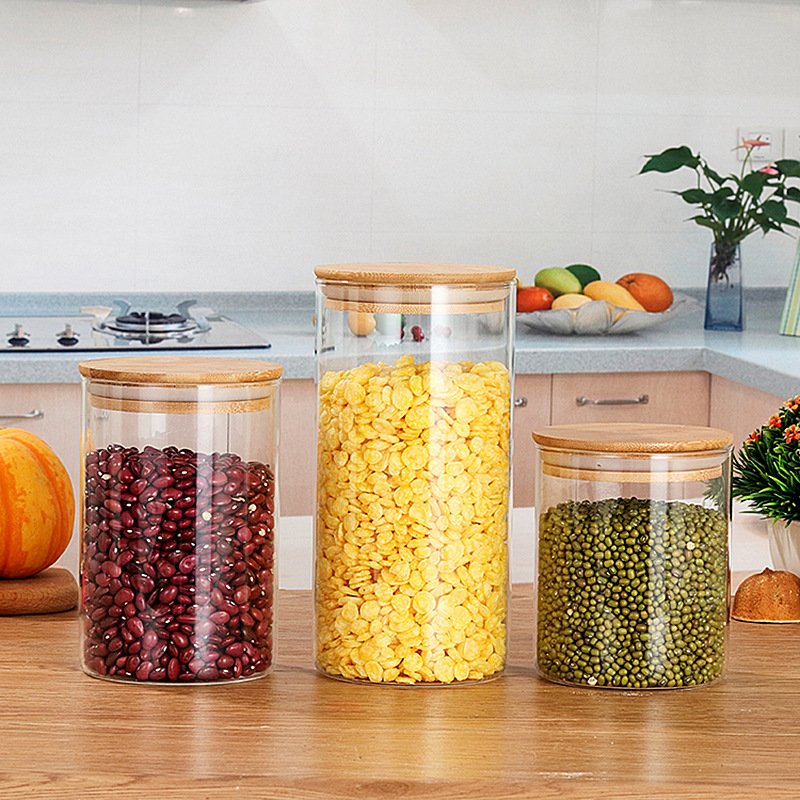 High Quality High Borosilicate Food Storage Container Air Tight glass jar with Bamboo Lid