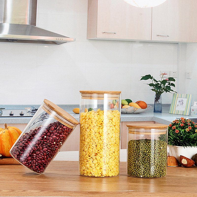 High Quality High Borosilicate Food Storage Container Air Tight glass jar with Bamboo Lid