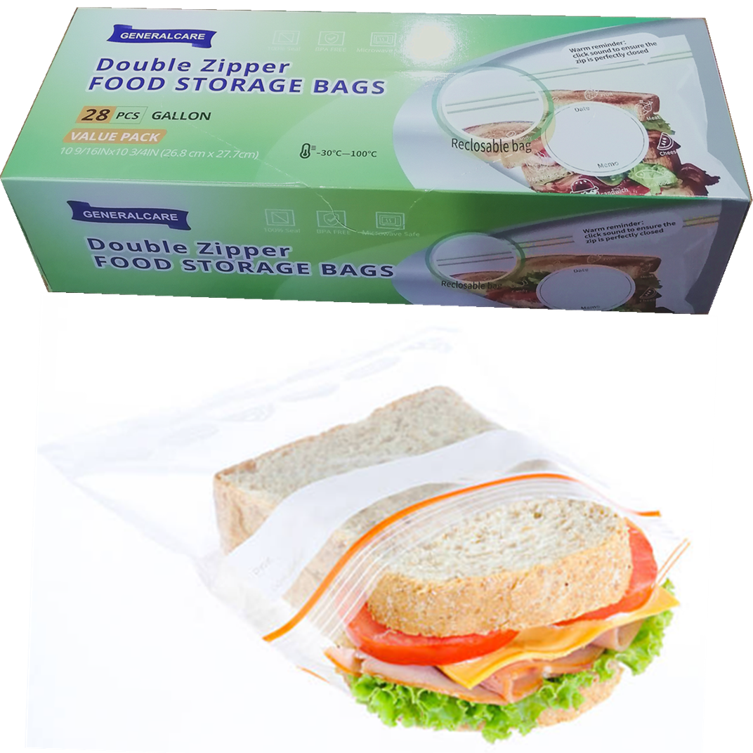 Food Storage Freezer Bags with Stand-Up Bottom Easy to Fill 28 Count for Home Office Traveling Sandwich Fruits Nuts Cake Cookies