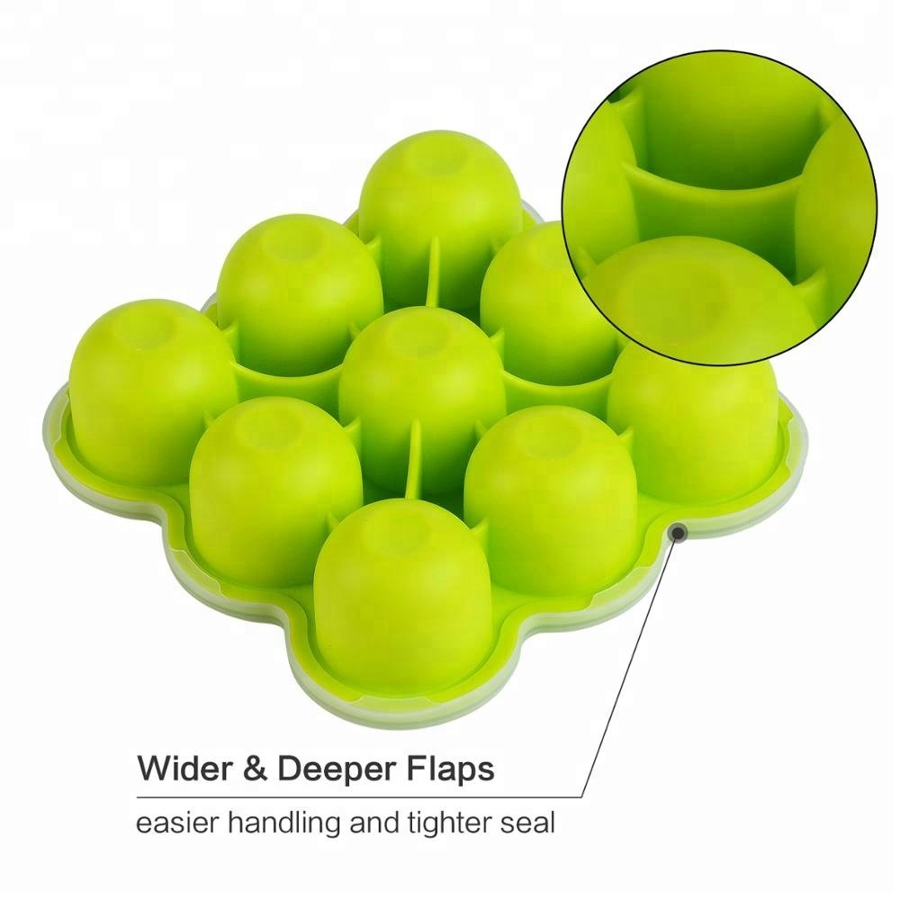Non Toxic 9x3oz Baby Food Freezer Tray with Clip-on Lid BPA free Silicone Baby Food Storage Container