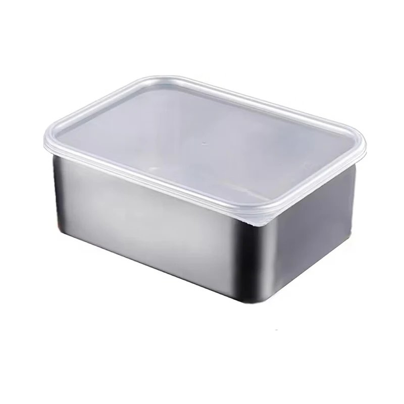 304 Stainless Steel Refrigerator Food Storage Box With Plastic Lid Prepare Food Freshness Preservation Picnic Box