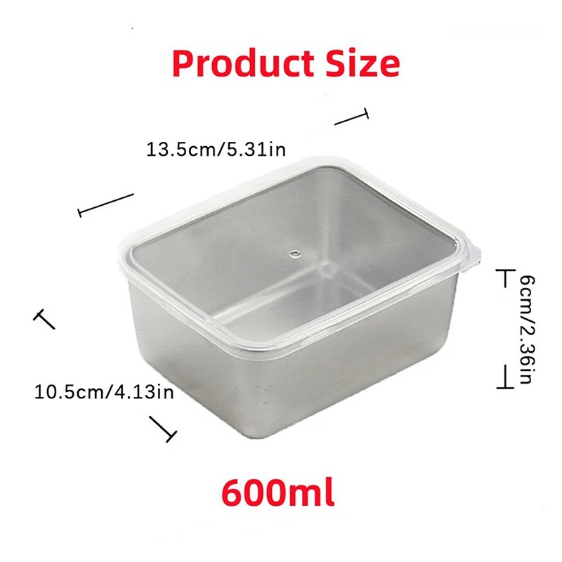 304 Stainless Steel Refrigerator Food Storage Box With Plastic Lid Prepare Food Freshness Preservation Picnic Box